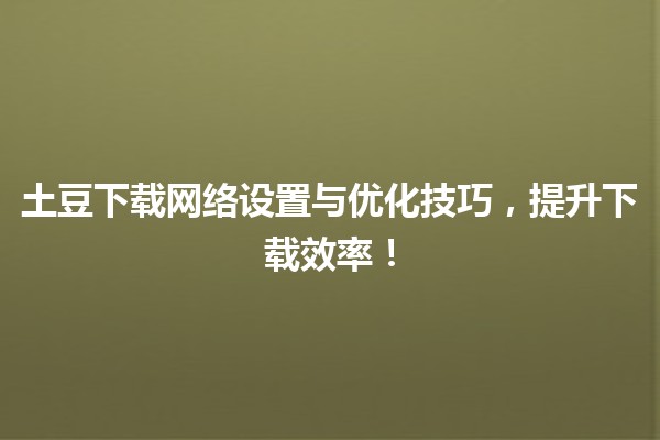 🌐 土豆下载网络设置与优化技巧，提升下载效率！