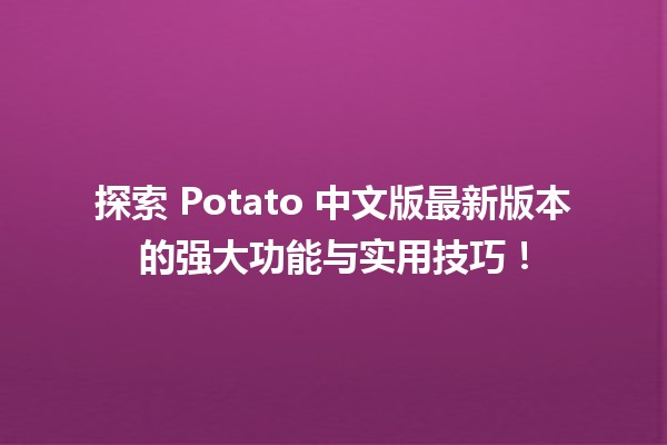 🚀 探索 Potato 中文版最新版本的强大功能与实用技巧！