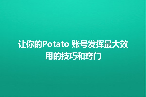 🎉 让你的Potato 账号发挥最大效用的技巧和窍门