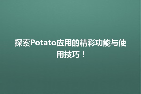 😊 探索Potato应用的精彩功能与使用技巧！