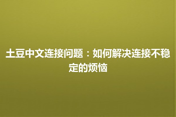 土豆中文连接问题🌐：如何解决连接不稳定的烦恼