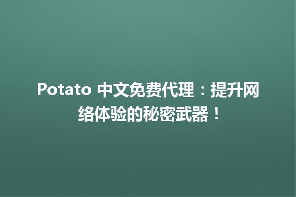 🍟 Potato 中文免费代理：提升网络体验的秘密武器！