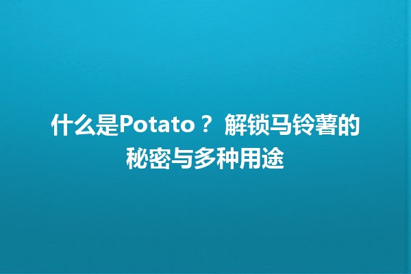 什么是Potato？🥔 解锁马铃薯的秘密与多种用途