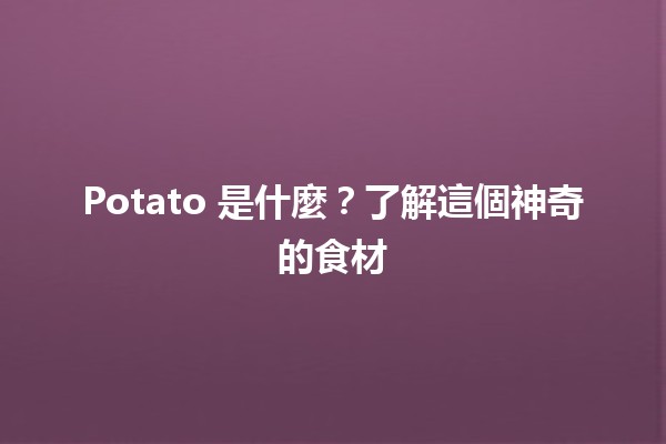 Potato 是什麼？了解這個神奇的食材🥔