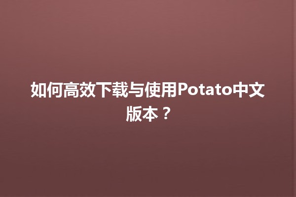 🍟 如何高效下载与使用Potato中文版本？