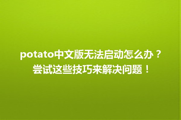 🎮 potato中文版无法启动怎么办？尝试这些技巧来解决问题！