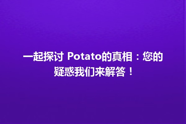 一起探讨🍟 Potato的真相：您的疑惑我们来解答！